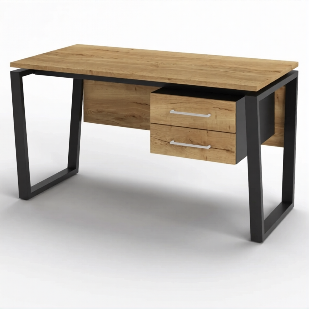 Стол рабочий 2 ящика СрТ-22 (тип 3) (1600х700х750) (столешница ЛДСП дуб вотан, каркас черный)