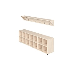 Вешалка напольная пристенная с тумбой для обуви на 14 мест ВШЛт1.14-Д (Дуб Молочный)