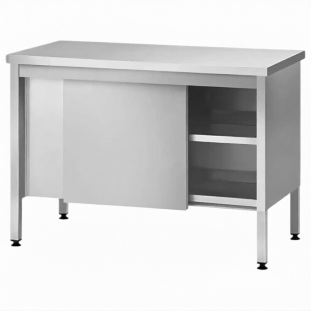 Стол производственный закрытый СПЗп 860х1100х600 «Profi Inox», двери-купе, полка сплошная