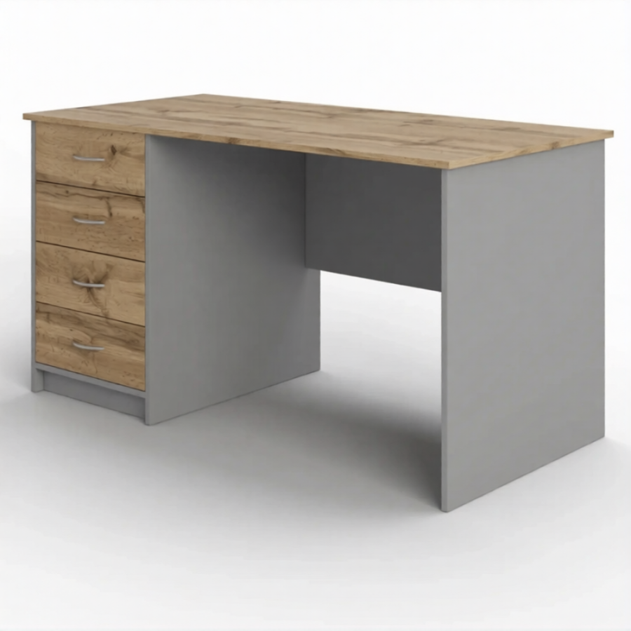 Стол рабочий СрТ-15 (1600х600х750) с тумбой (корпус ЛДСП серый, столешница ЛДСП дуб вотан)