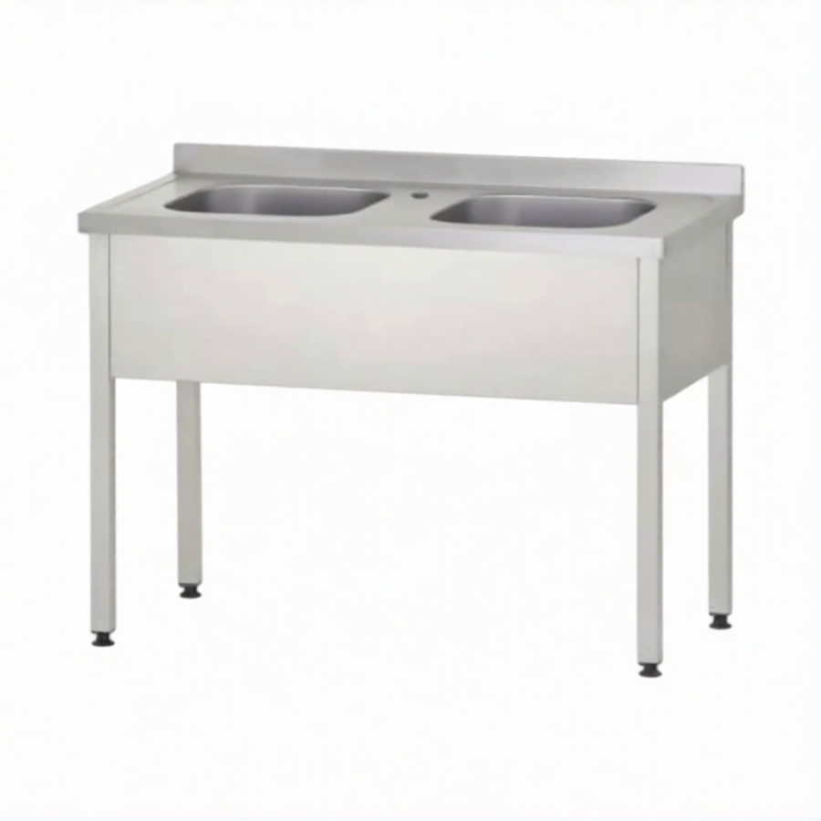 Ванна моечная ВМЦп 860х1500х600  2 м/о 250х500х400, борт, отв. д/смесит.