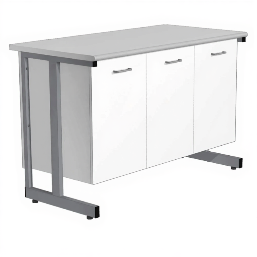 Стол-тумба СЛ-212 «Премиум» (корпус металл белый, столешница постформинг серый, каркас серый)